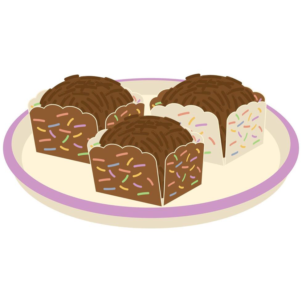 A plate with chocolate cake and sprinkles on it vector