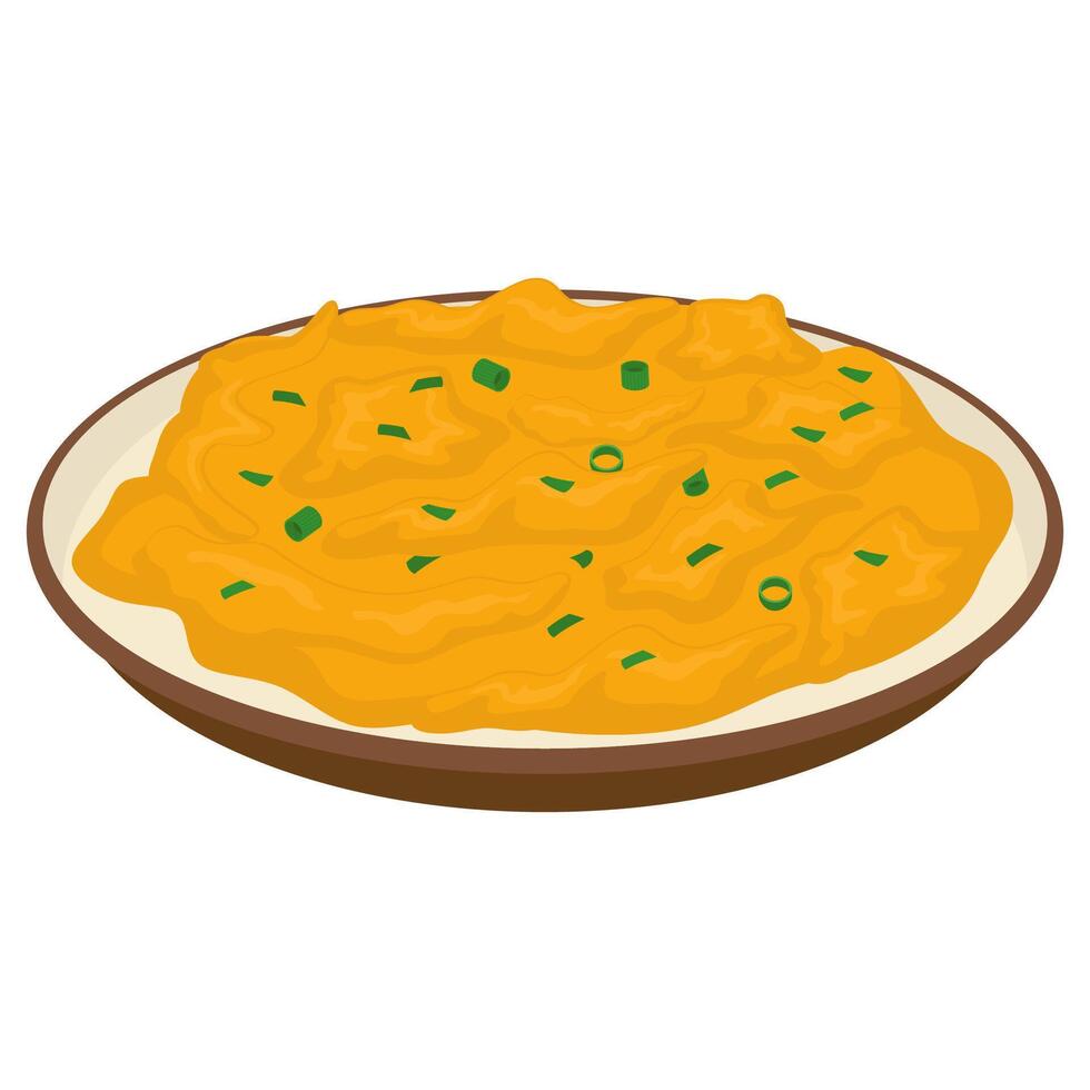 A plate of cheesy mashed potatoes with green onions vector