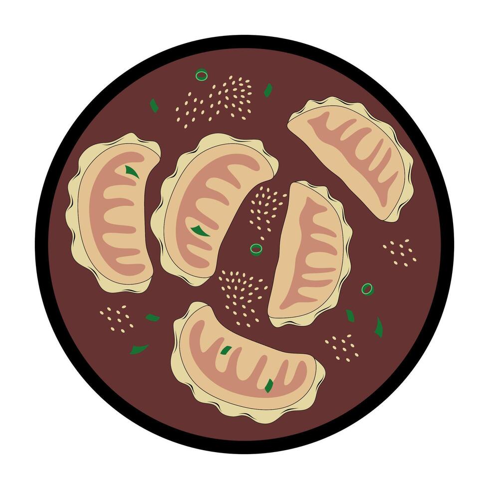 A round plate with a variety of dumplings vector