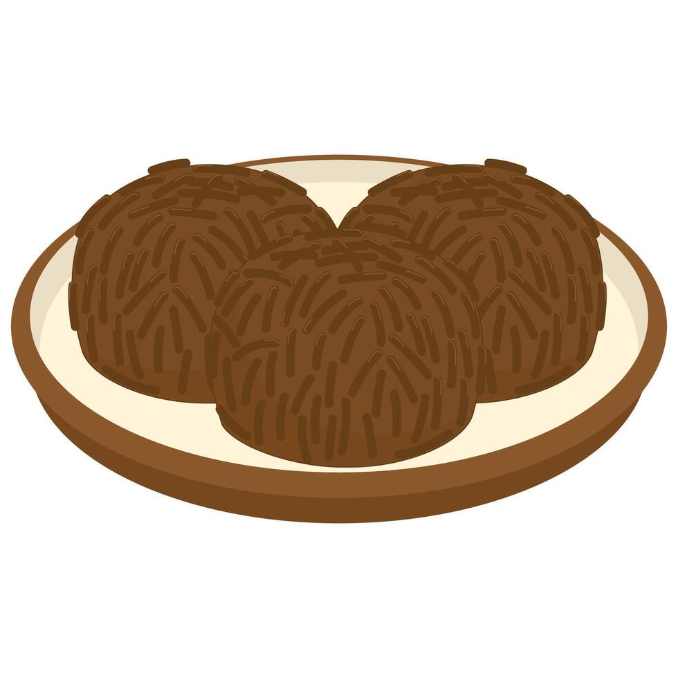 Chocolate cake with brown icing on a plate vector