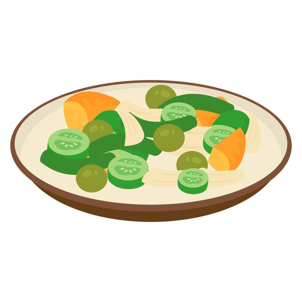 A plate with vegetables and fruit on it vector