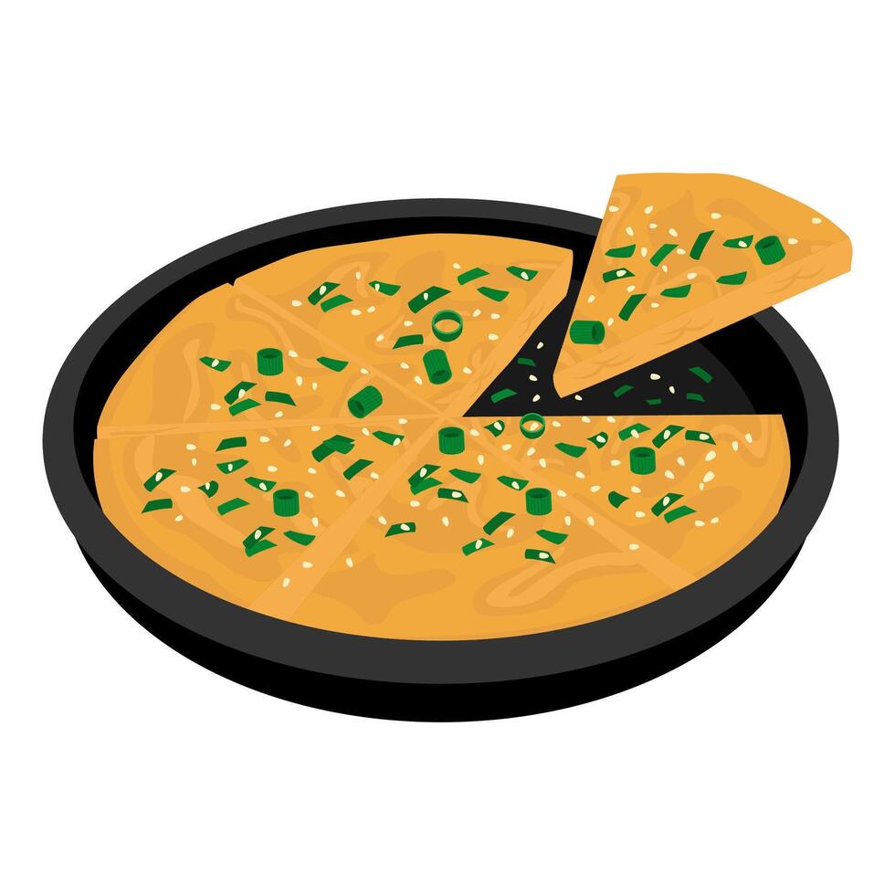 A pizza with cheese and green onions on a plate vector