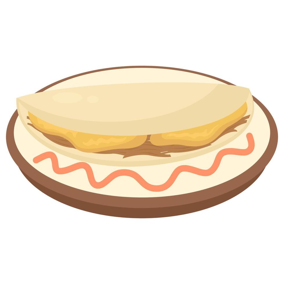 A taco on a plate with a sauce on it vector