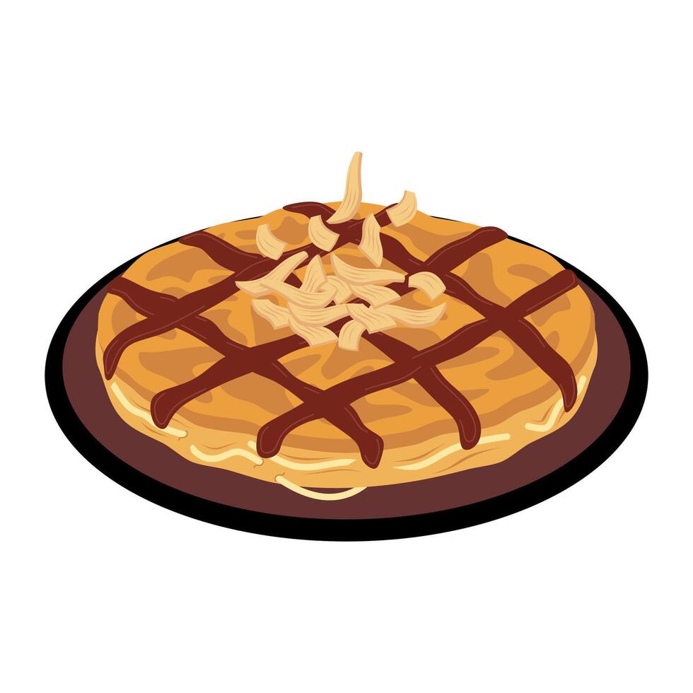 A waffle with chocolate and nuts on top vector
