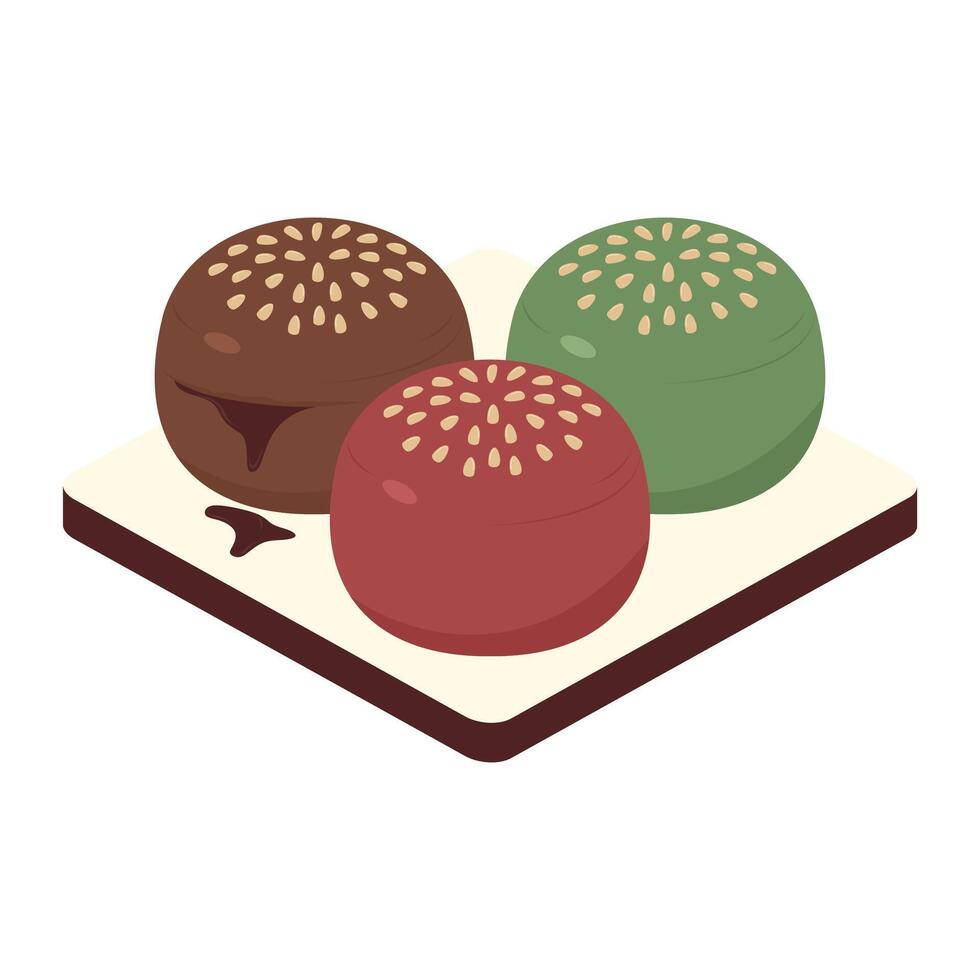 Three different colored macarons on a plate vector
