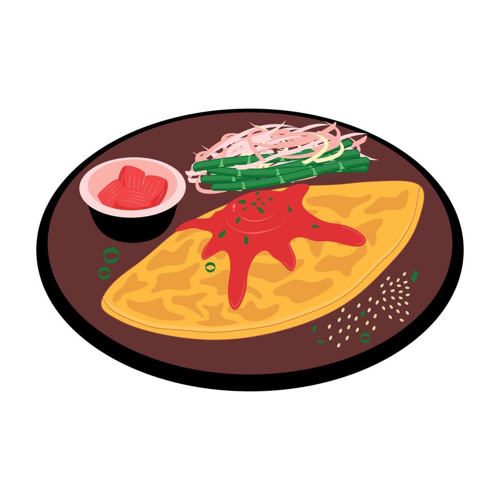 A plate with a tortilla and sauce on it vector
