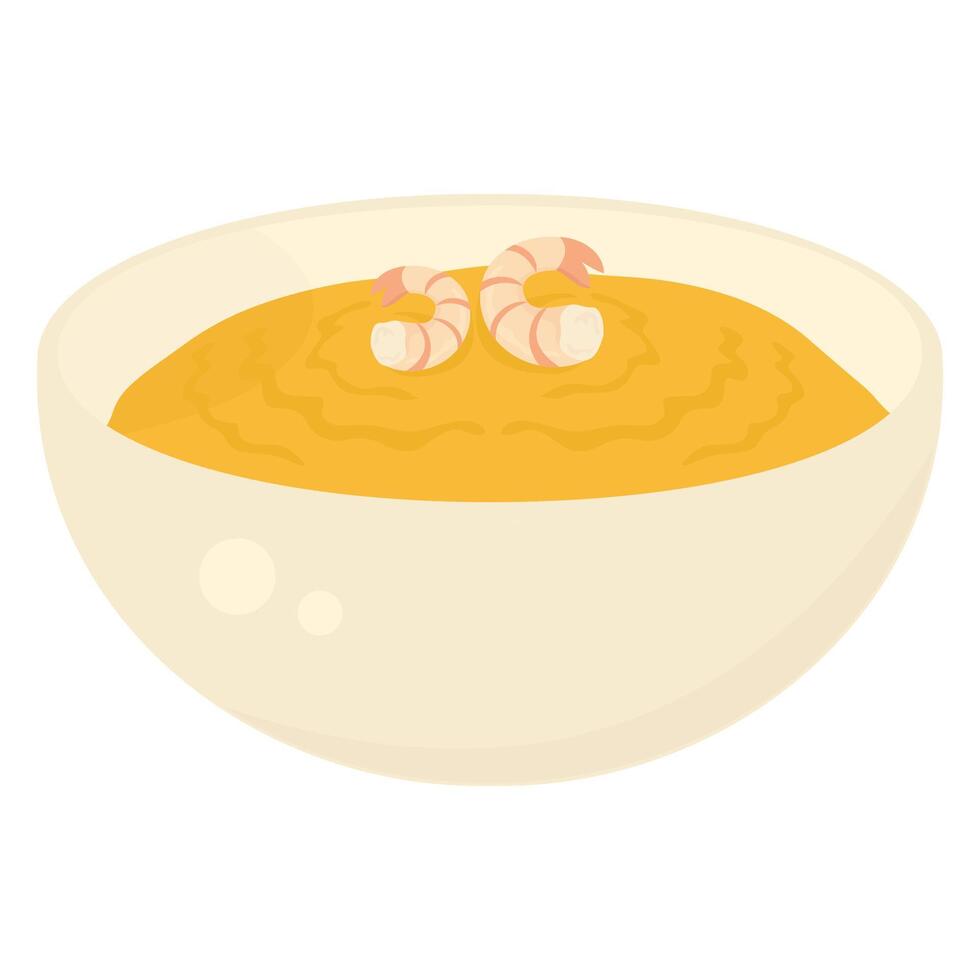A bowl of soup with shrimp on top vector