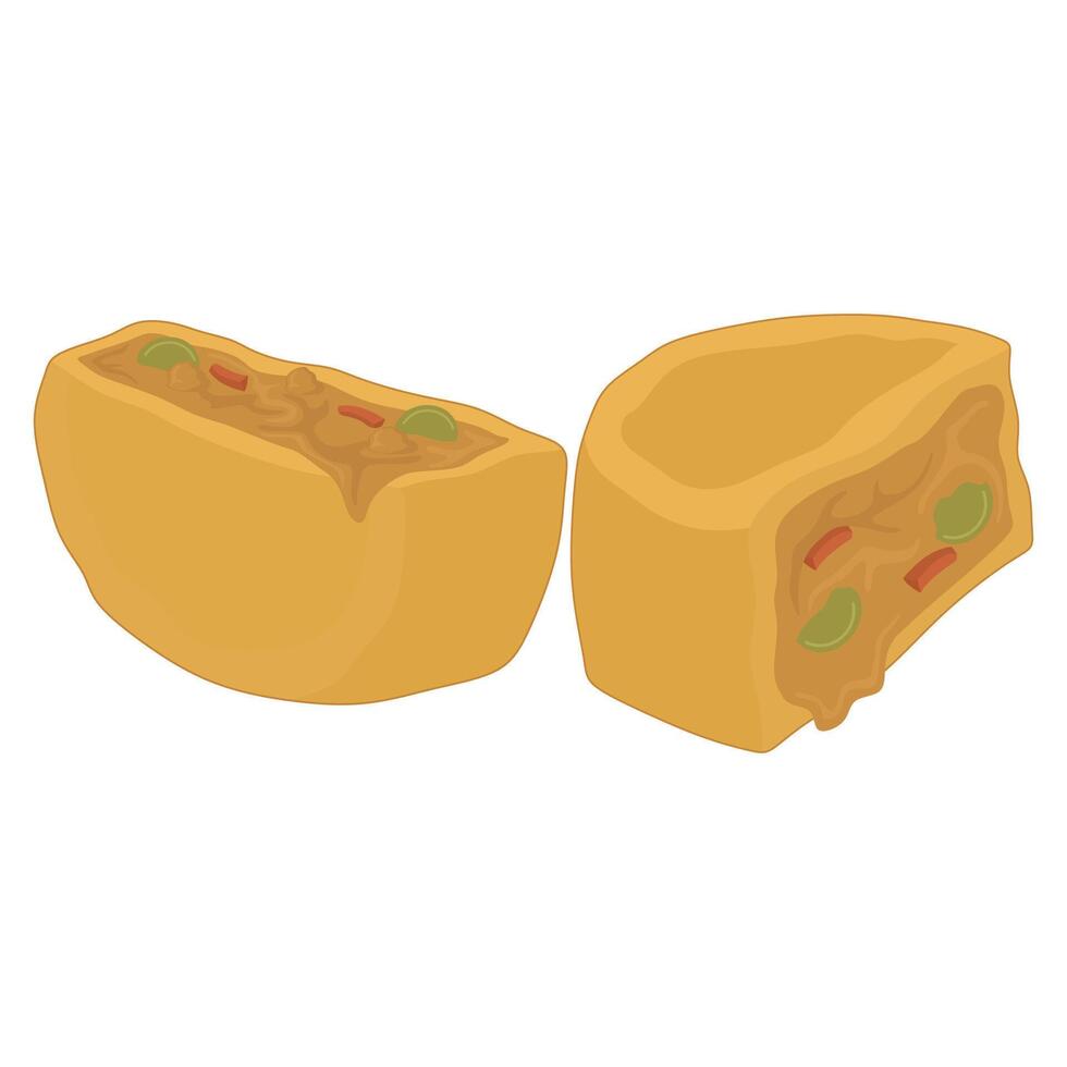 Two pieces of fried food with vegetables on them vector