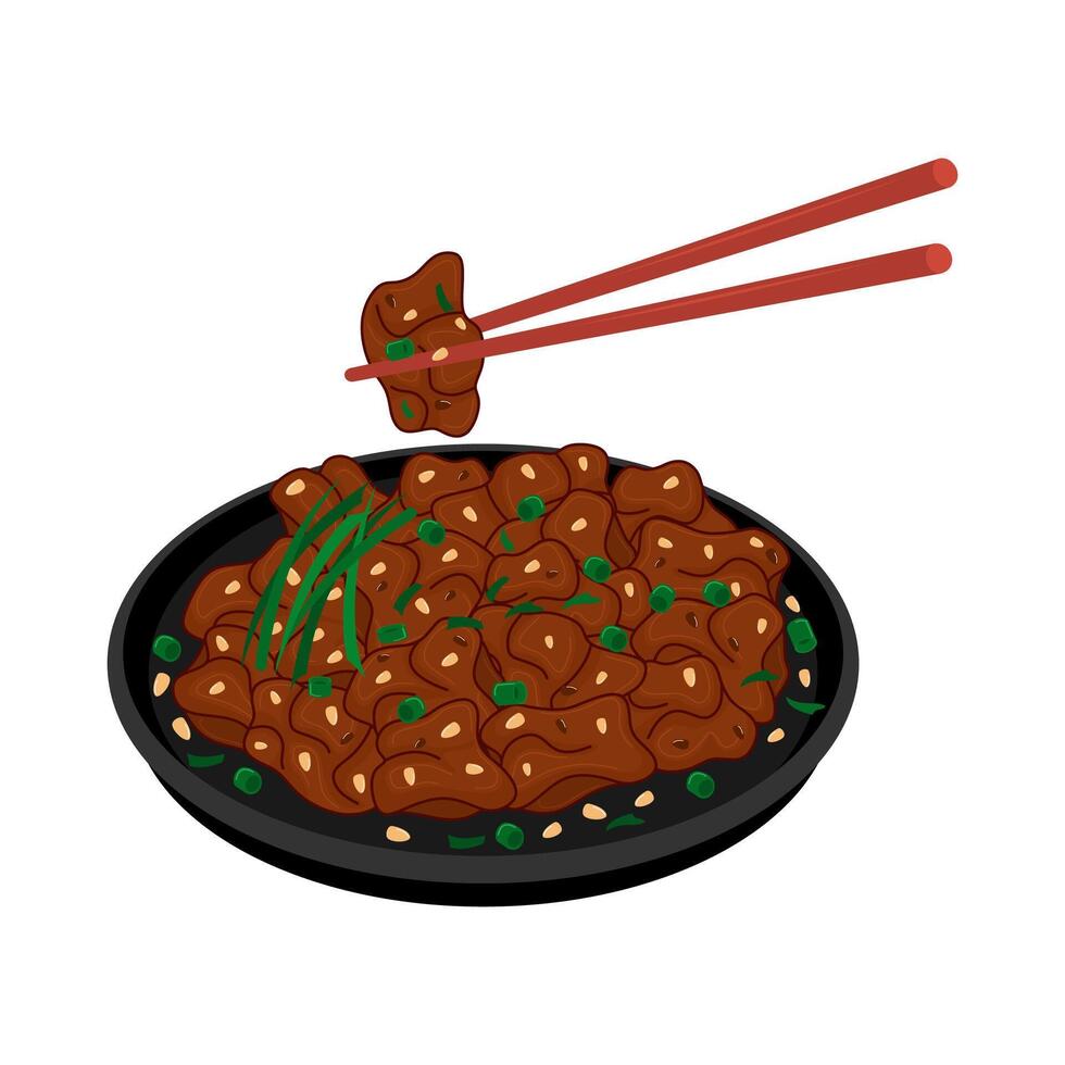Chinese food with chopsticks on a plate vector