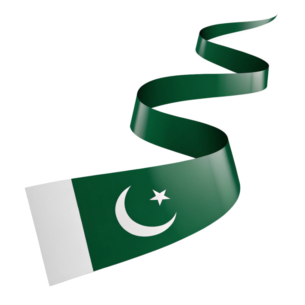 Pakistan flag waving ribbon is isolated on transparent background png