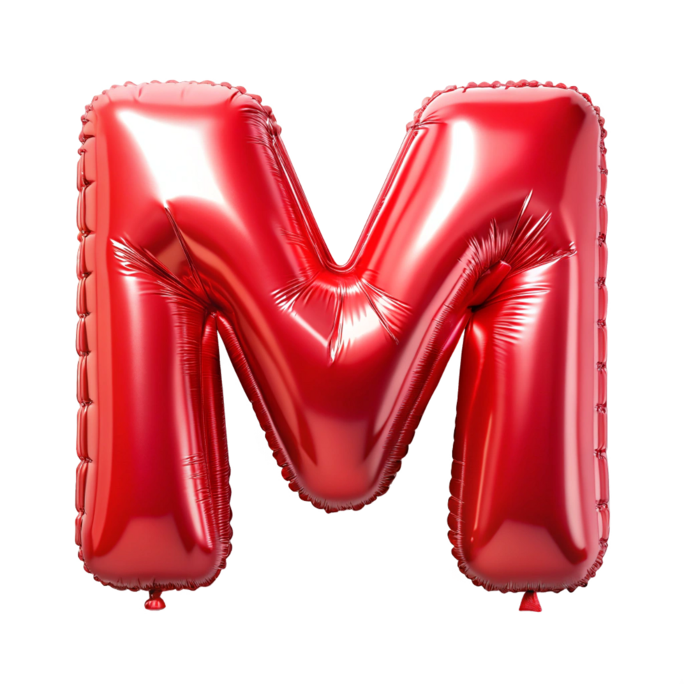 red balloon in shape of alphabet M is isolated on transparent background png
