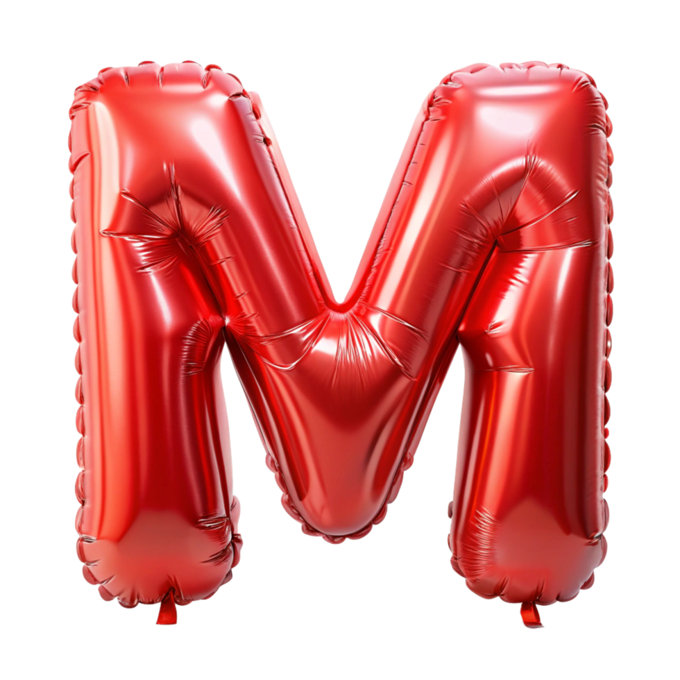 red balloon in shape of 3d alphabet M is isolated on transparent background png