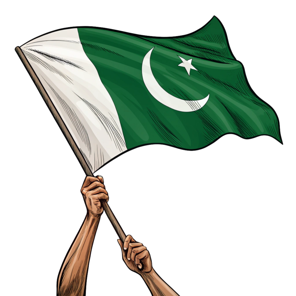 3d hand holding Pakistan flag is isolated on transparent background png