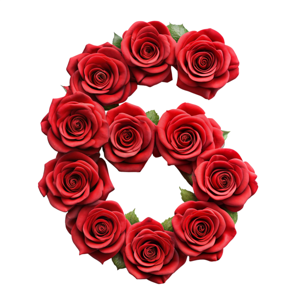 red rose in the shape of number sex is isolated on transparent background png