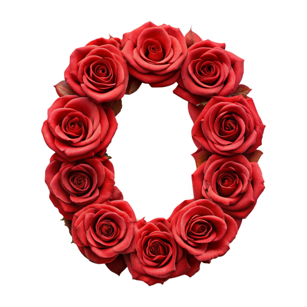 3d red rose in the shape of number zero is isolated on transparent background png