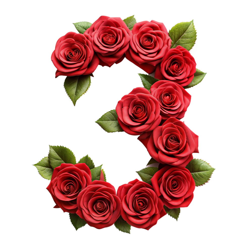 red rose in the shape of number two is isolated on transparent background png