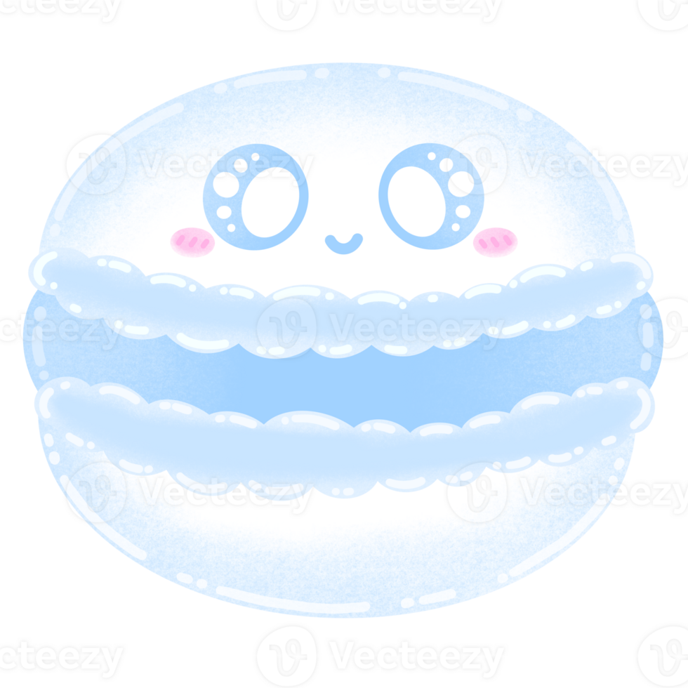 Blue Macaron Mascot Character Kawaii Cartoon illustration French Dessert Cute Dessert png