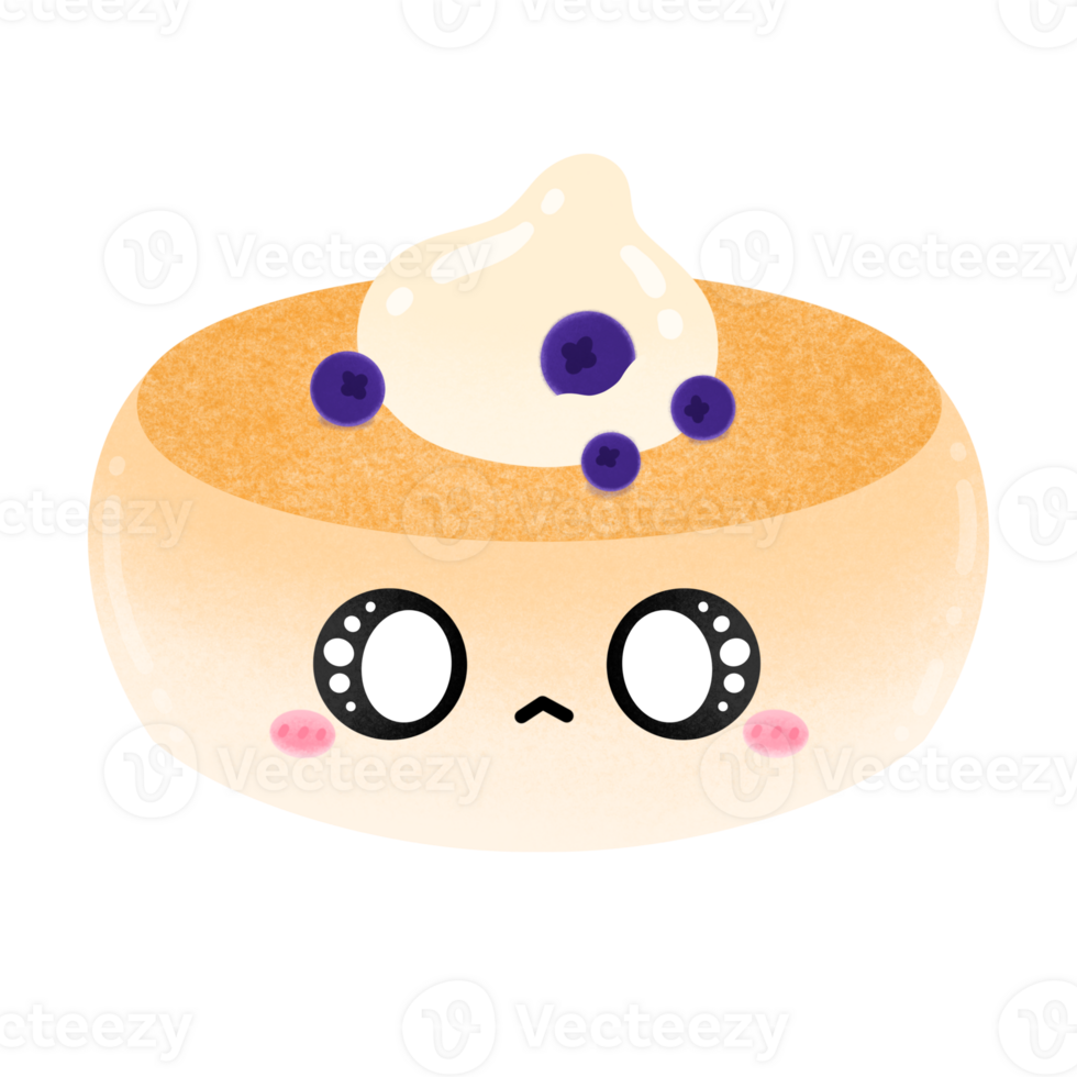 Cute Pancake Mascot Character Kawaii Cartoon Pancake With Topping Whipped Cream And Blueberry Cartoon illustration Pancake Drawing Fluffy Japanese Pancake Big Pancake png
