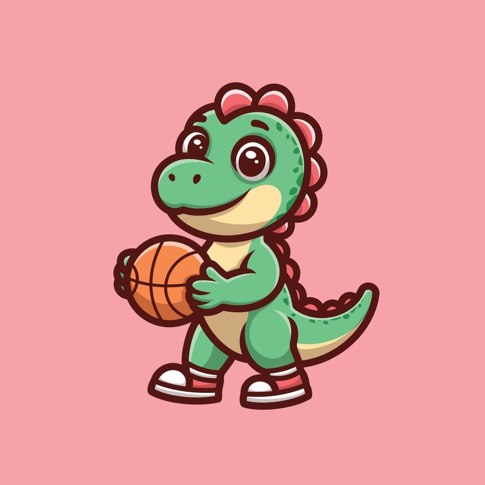 Green Dino Basket Cartoon vector