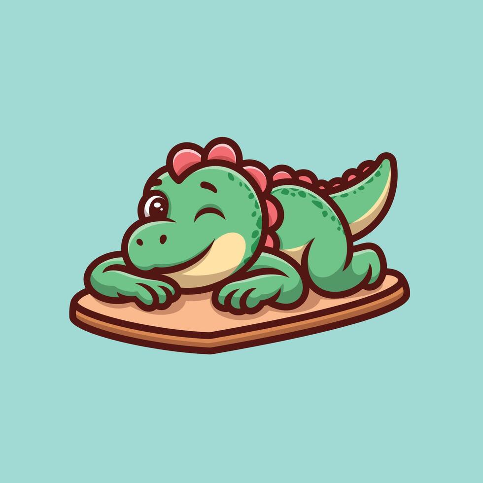 Green Dino Laying Cartoon vector