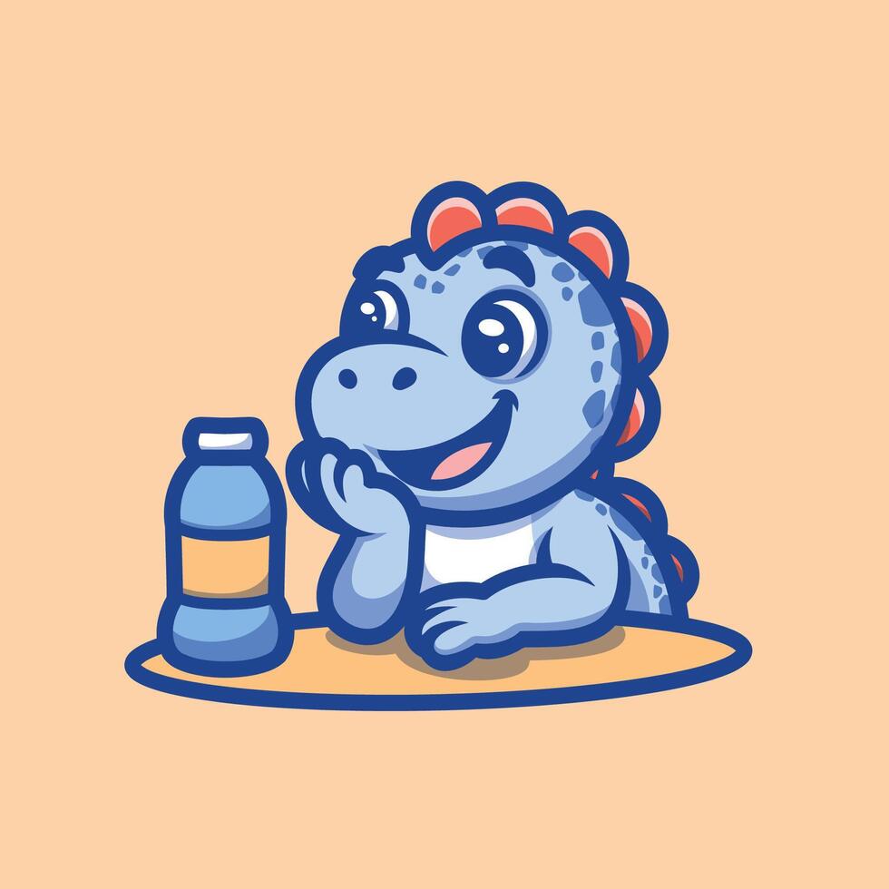 Blue Dino On Table Cartoon vector