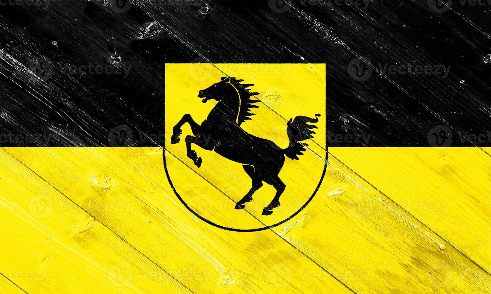Conceptual collage of the flag of the German city of Stuttgart on a wood texture photo