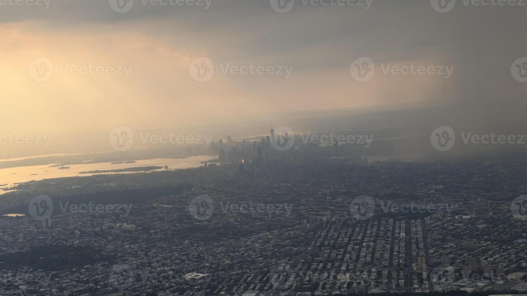 View of New York from an airplane. Evening photo