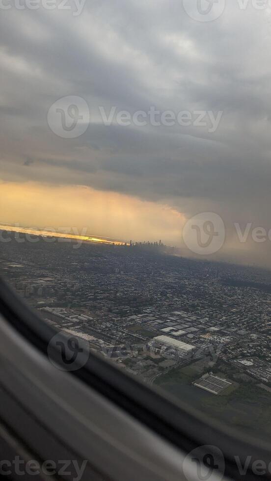 View of New York from an airplane. Vertical photo