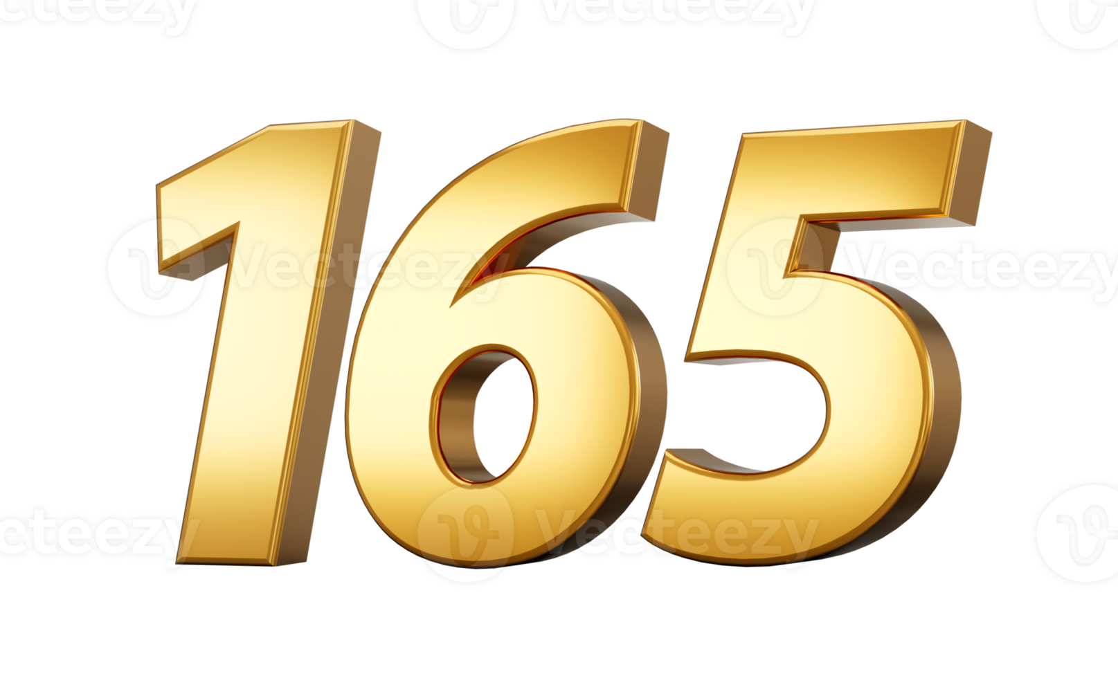 3d number 165 one hundred sixty five Gold text isolated on white background with reflection 3d illustration png