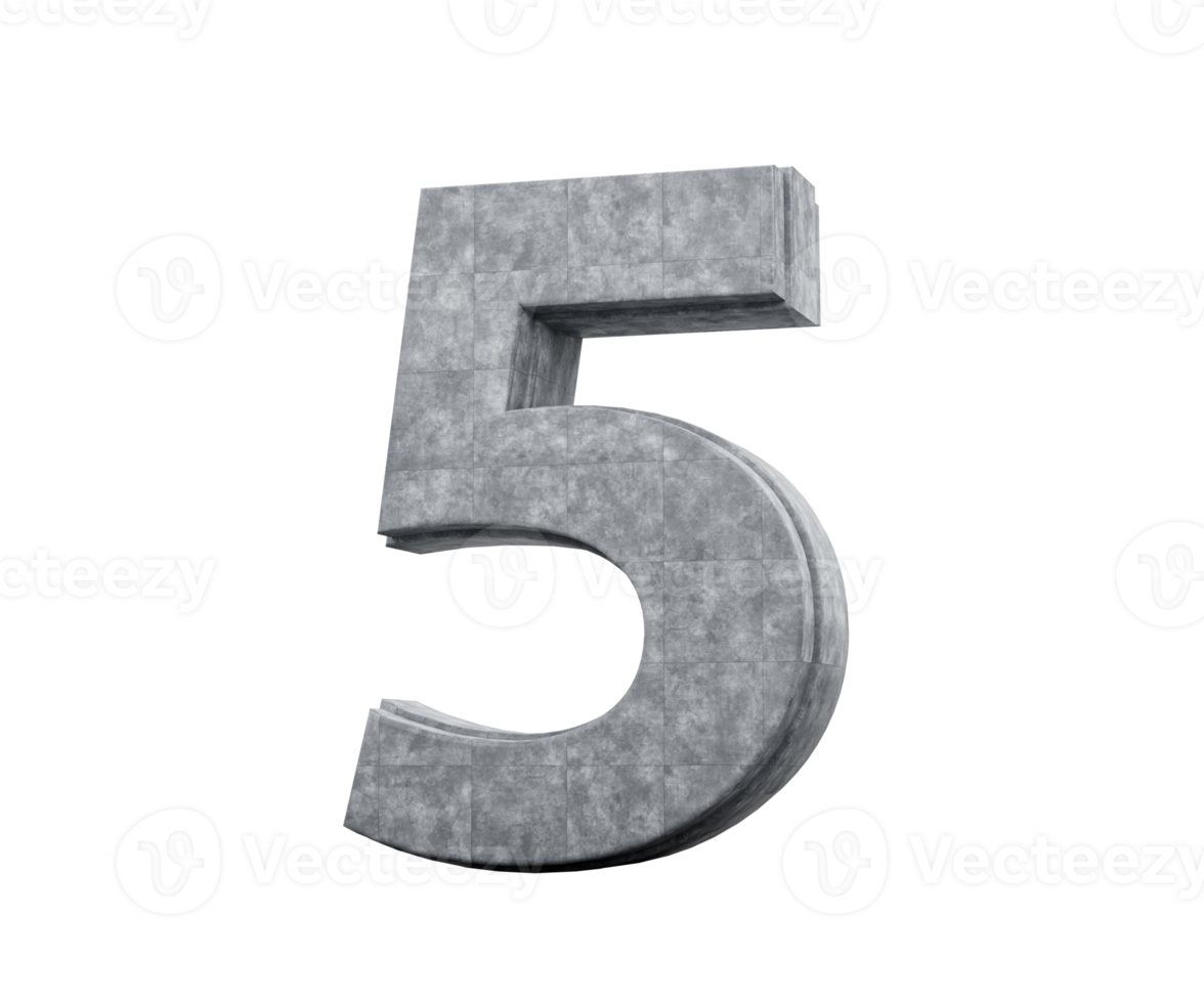 Concrete Number Five 5 Digit Made Of Grey Concrete Stone 3d Illustration png