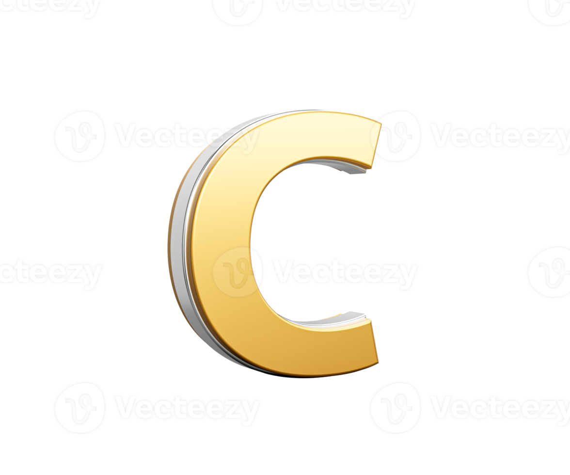 Golden Capital Letter C Gleams With Sleek Modern Design Bold Font With Sharp Edges 3D Illustration png