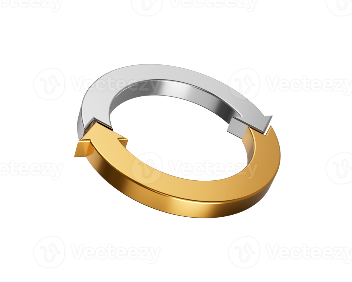 Silver And Gold Rounded Clockwise Arrow Loop Signifies Recycling Continuous Rotation 3D Illustration png