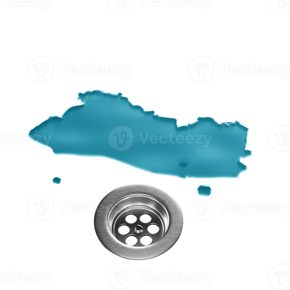 El Salvador Water Map With Drainage Metal Sink Save Water And Water Wastage Concept 3D Illustration png