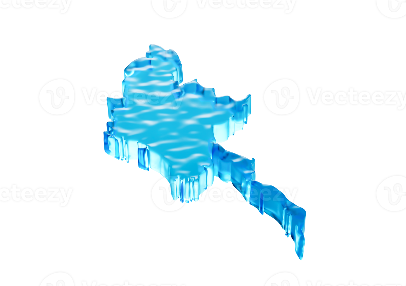Deep Ocean Blue Ice Water Myanmar Burma Map Global Warming Water Storage Concept 3D Illustration png