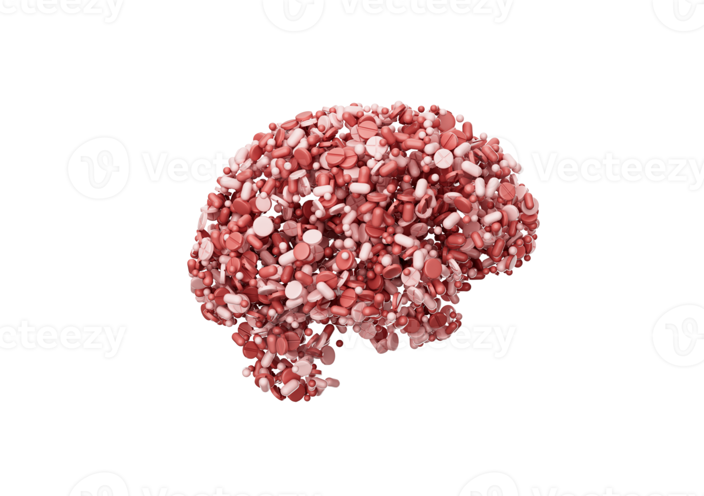 Human Brain Made From Pink And Red Pills Symbolizing Medication And Mental Health 3D Illustration png