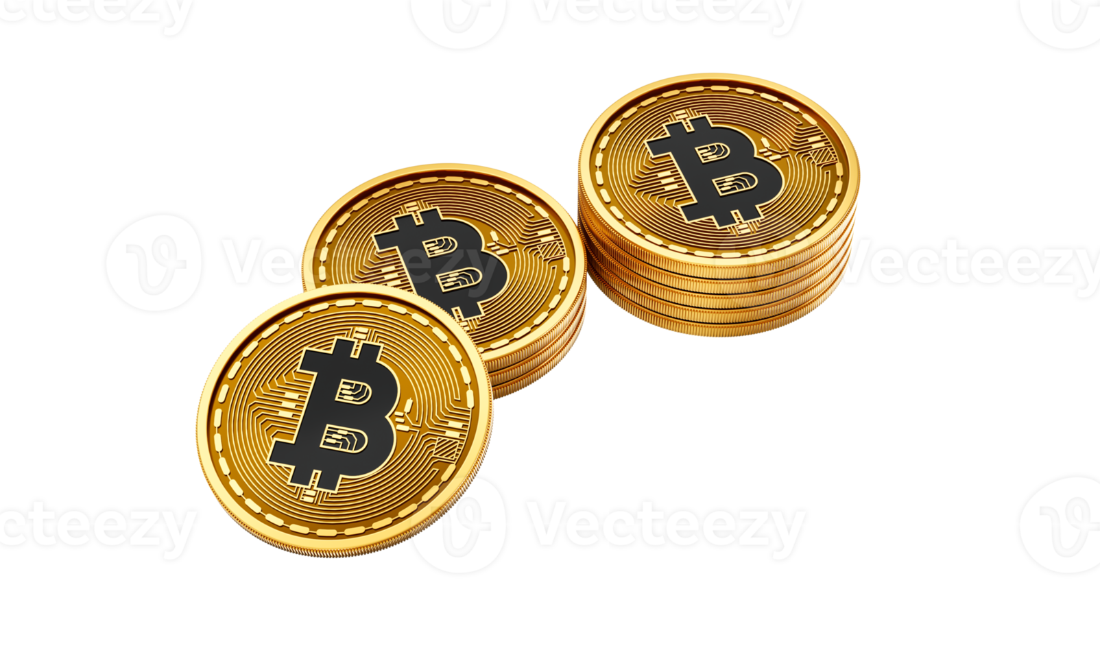 3d Stack Of Golden Cryptocurrency Bitcoin Shiny Rounded Coins Stack White 3d Illustration png