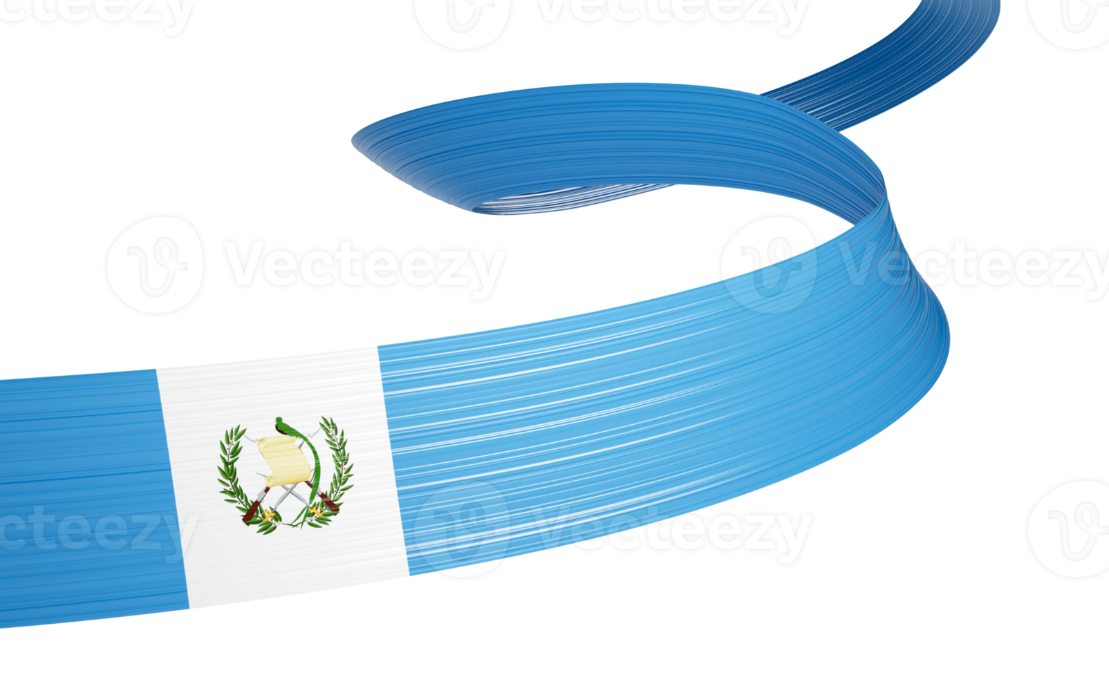 Ribbon with Guatemalan flag's colors and emblem, dynamic and flowing. 3D Illustration png