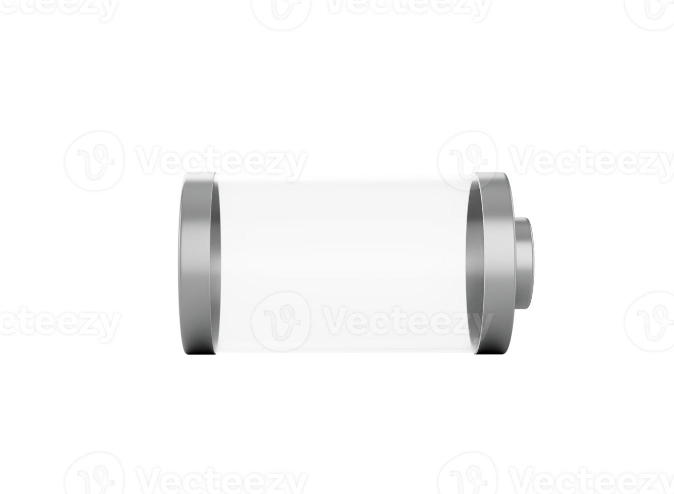 Glossy transparent battery charging glass empty battery with metal caps, 3d illustration png