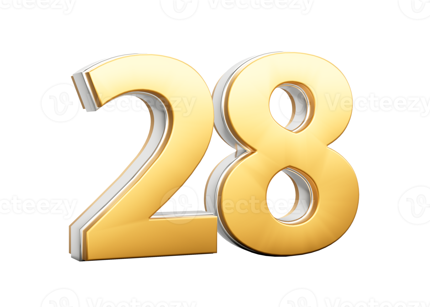 3D Golden Shiny Number 28 Twenty Eight With Silver Outline 3D Illustration png