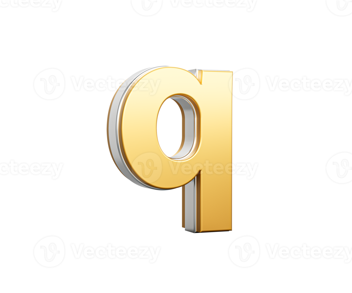 Shiny Golden Small Letter q Gleams With Its Sleek Modern Design With Sharp Edges 3D Illustration png