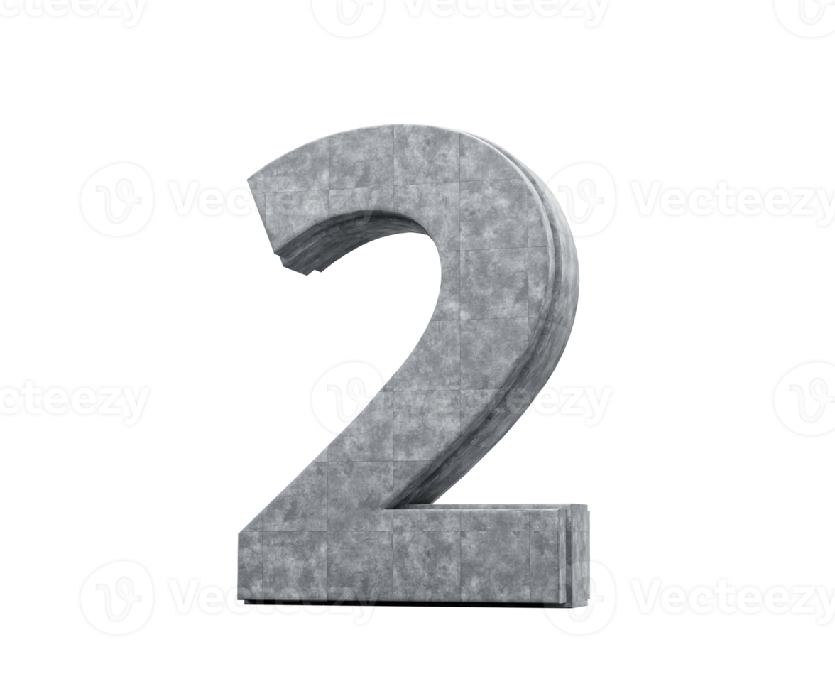 Concrete Number Two 2 Digit Made Of Grey Concrete Stone 3d Illustration png