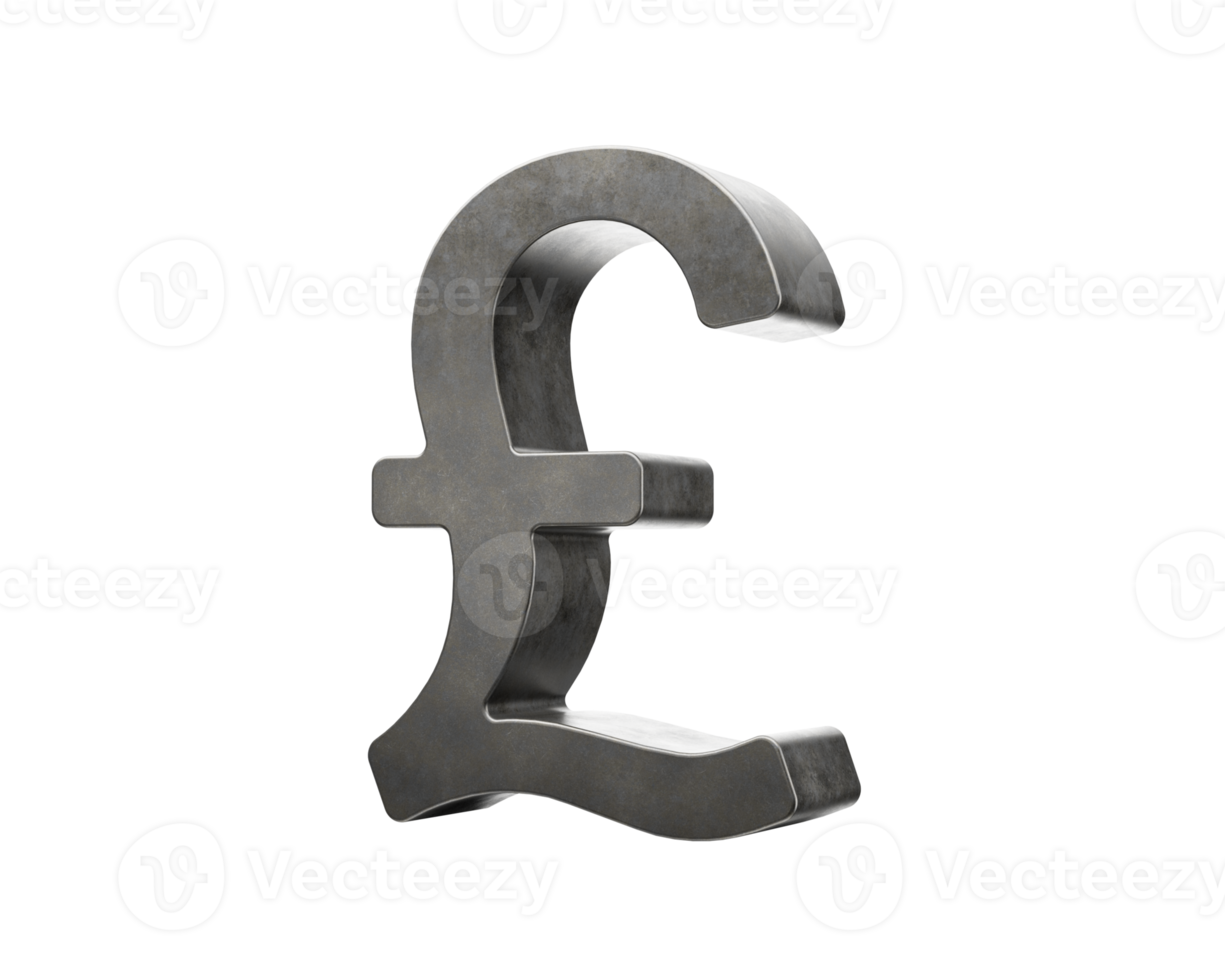 British Pound Currency Symbol Made Of Gray Smooth Cast Iron Modern Design 3d Illustration png