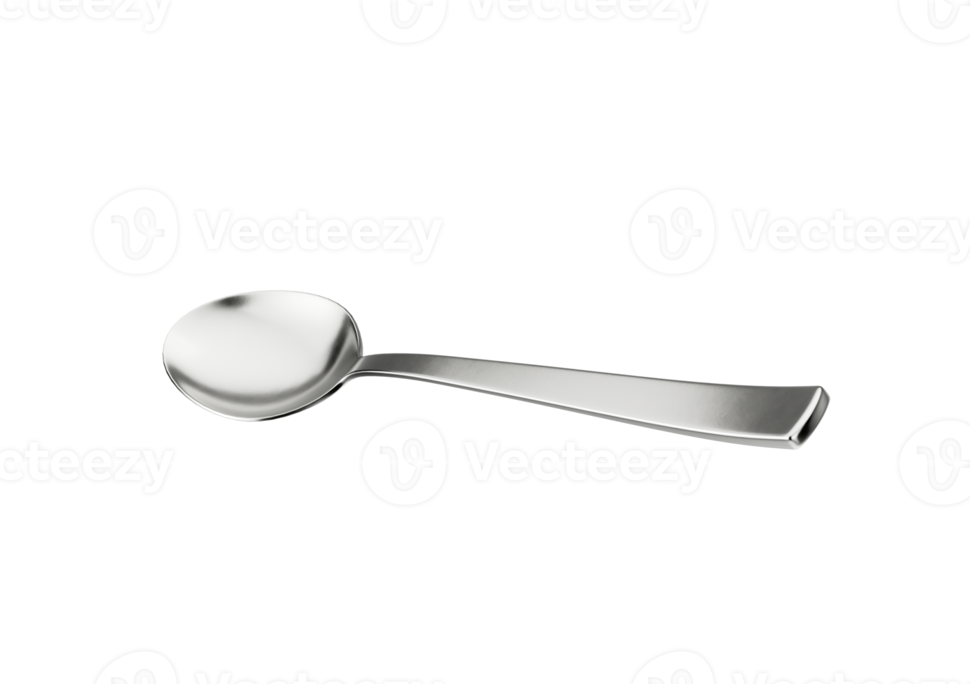 Single metallic spoon with rounded bowl and a straight handle, 3D Illustration png