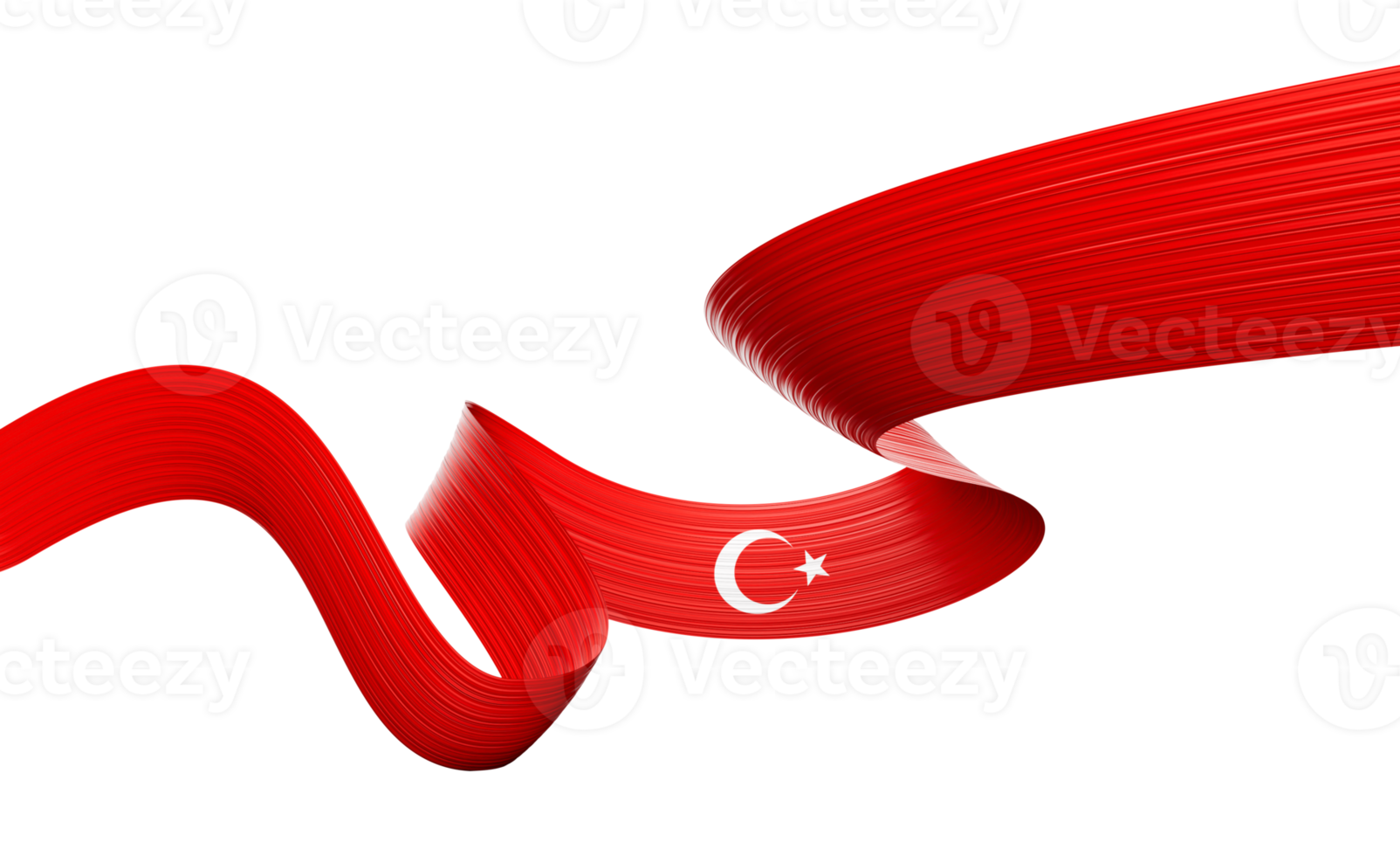 3d Red ribbon with white crescent moon and star, symbolizing the Turkish flag. 3D Illustration png