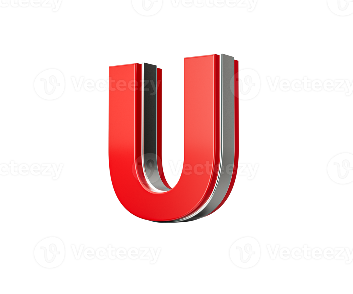 Vibrant Red Capital Letter U Gleams With Its Sleek Design Bold Font With Sharp Edges 3D Illustration png