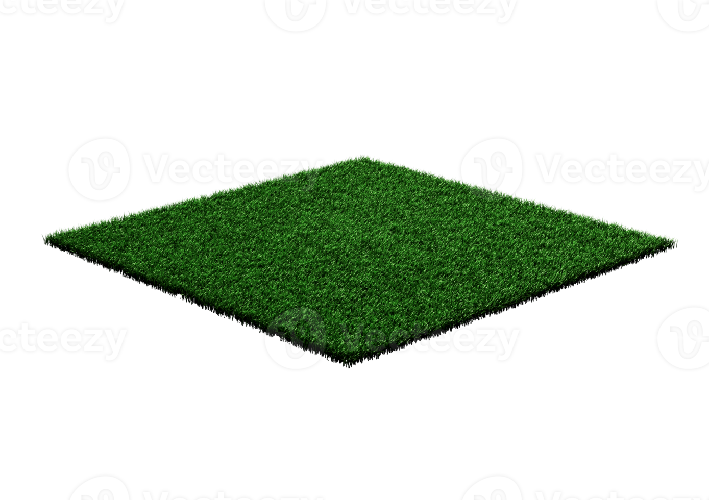 Rectangular piece of green artificial turf, floating appearance. 3D Illustration png