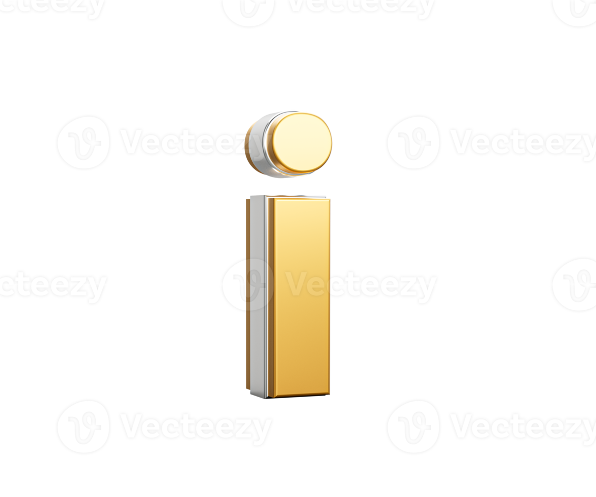 Shiny Golden Small Letter i Gleams With Its Sleek Modern Design With Sharp Edges 3D Illustration png