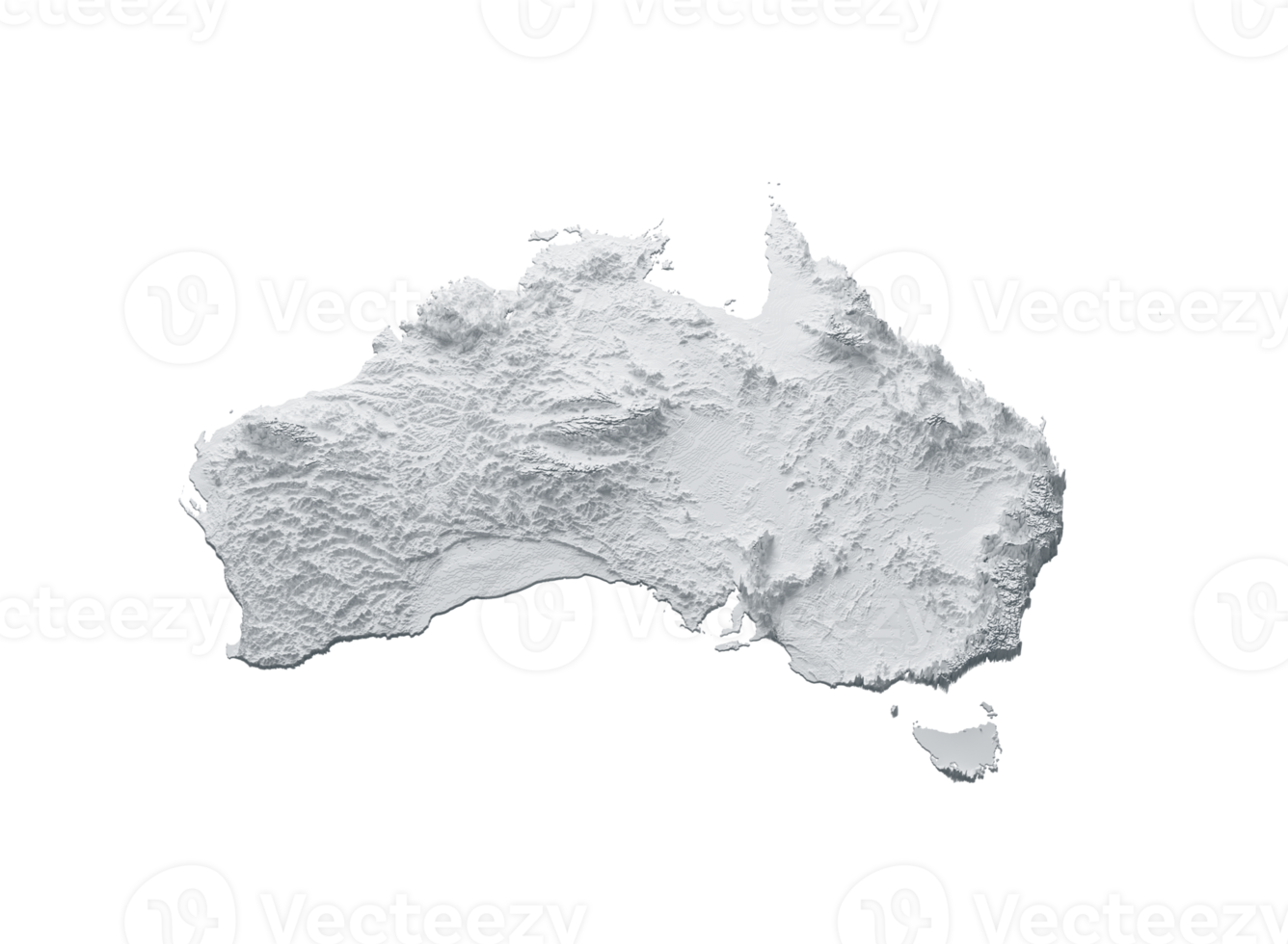 Australia Map Gray And White Shaded Relief Textured Map, 3D Illustration png