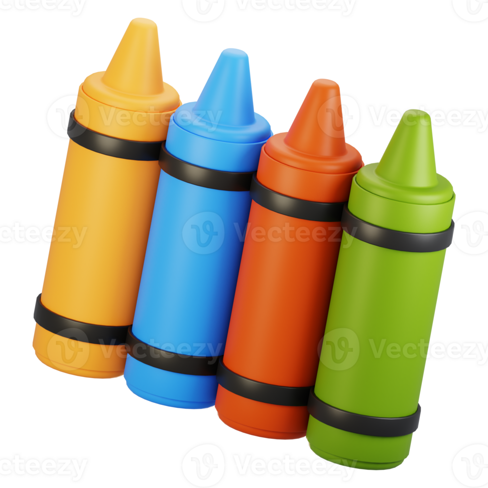 3d rendering stationery icon concept. 3d render crayon icon png