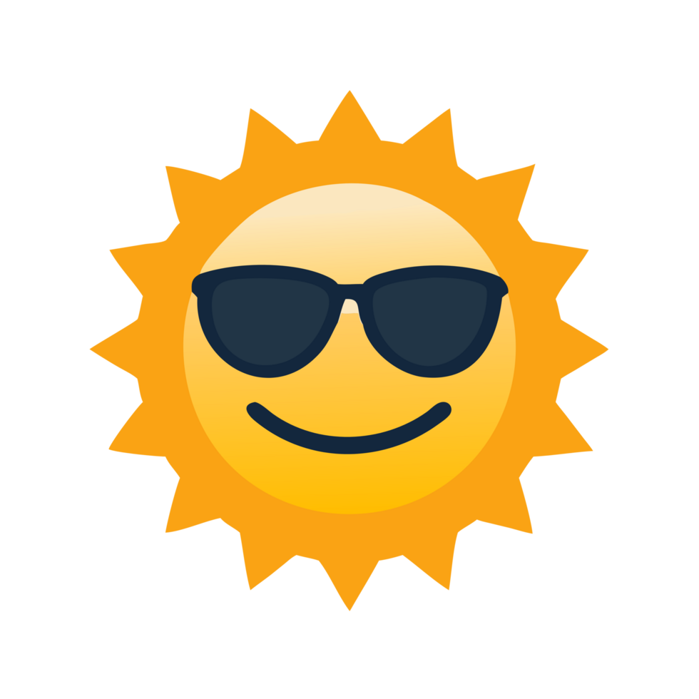 Sunshine vibes in the gulf smiling sun wearing sunglasses coastal scene joyful atmosphere playful view png